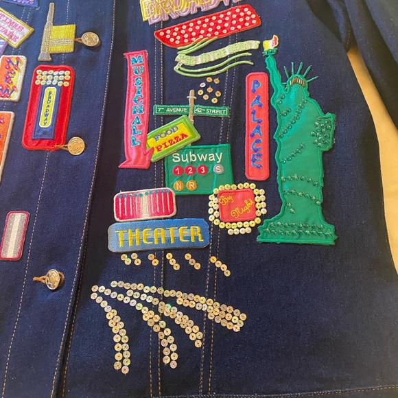 Diane GilmuColorful Embellished Denim Jacket NYC themed L - Picture 7 of 13